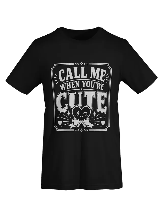 Call Me When You're Cute dating humor tee in black with a winking heart in a bow tie, by LOLsies