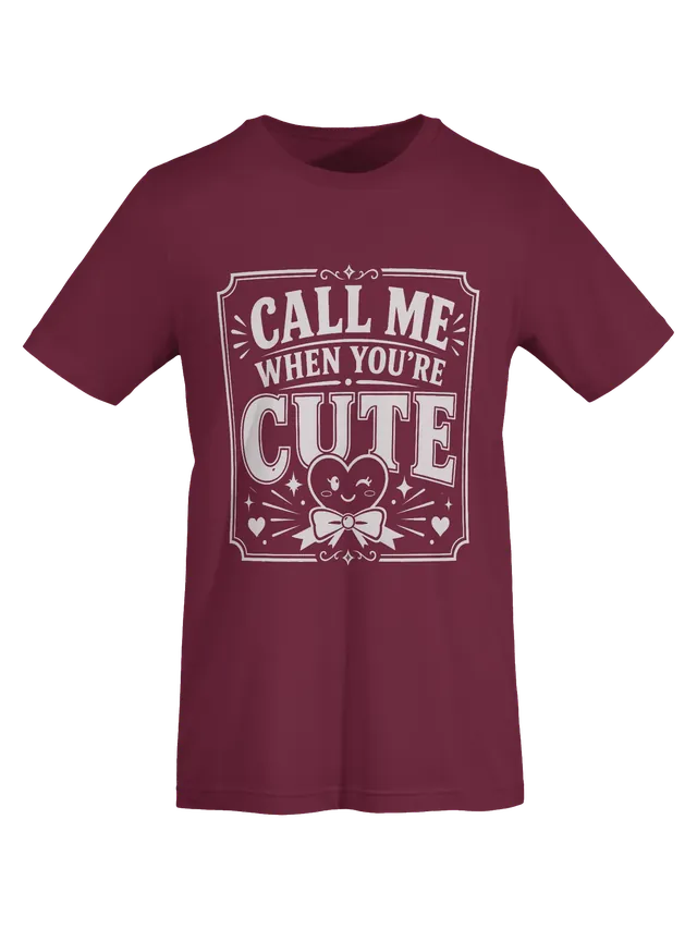 Call Me When You're Cute dating humor tee in black with a winking heart in a bow tie, by LOLsies