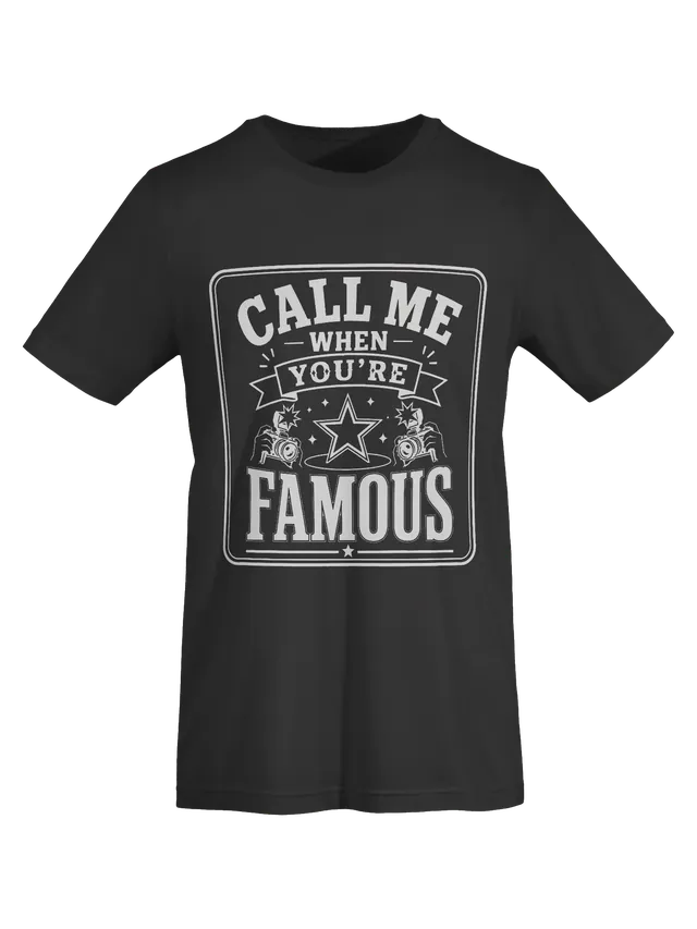 Call Me When You're Famous tee in black with a spotlit star and two paparazzi cameras, by LOLsies