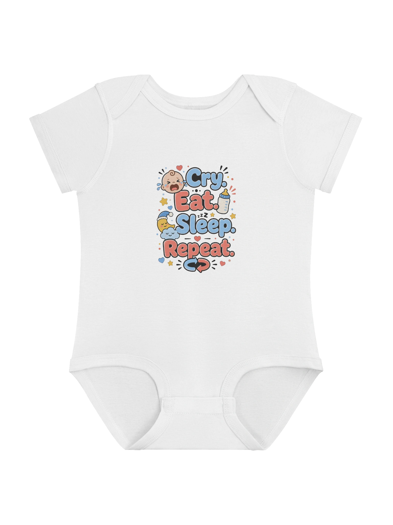 Cry Eat Sleep Repeat Baby Bodysuit preview from Lolsies