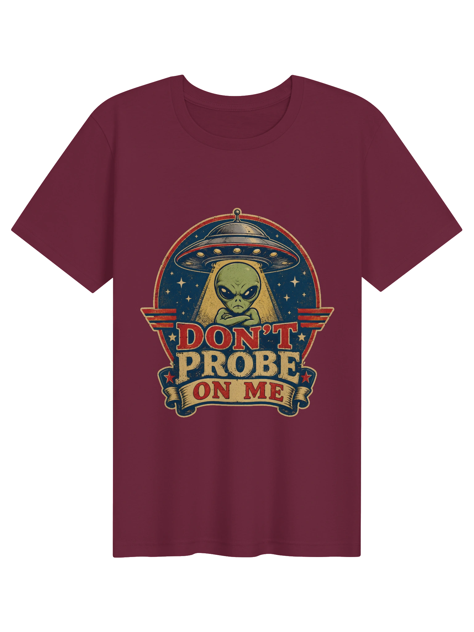 Don't Probe On Me Retro Badge maroon preview