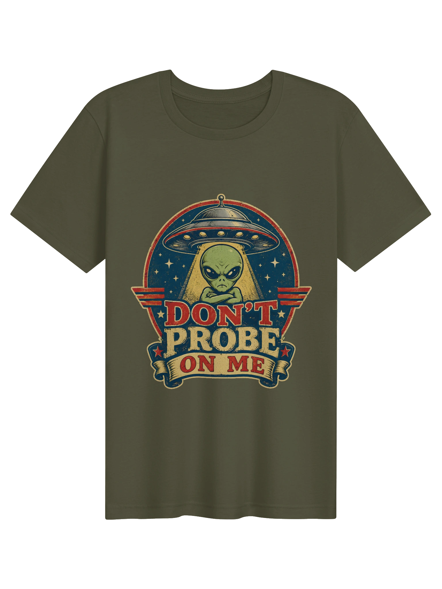 Don't Probe On Me Retro Badge military green preview