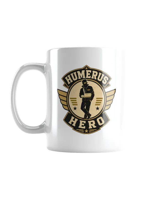 Humerus Hero broken arm t-shirt in black with a winged retro badge and a hero wearing an arm sling, by LOLsies