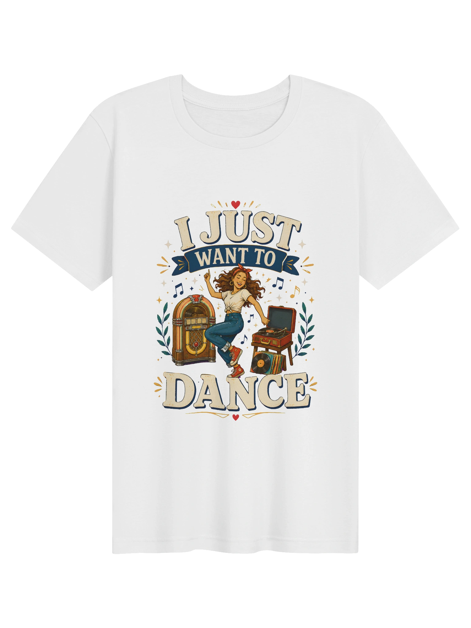 I Just Want To Dance shown on a White Tee by LOLsies