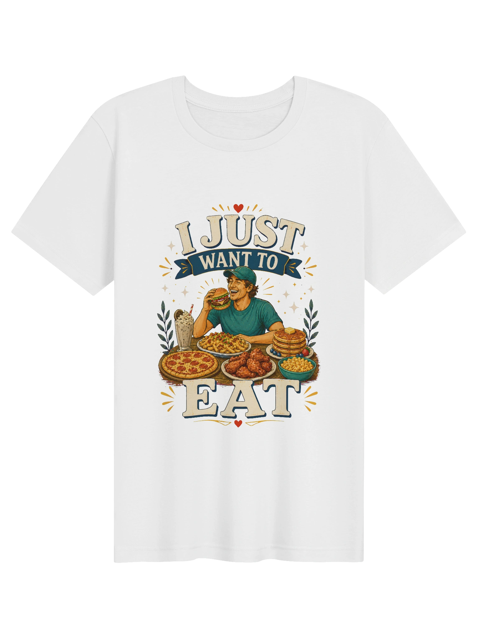 I Just Want To Eat shown on a White Tee by LOLsies