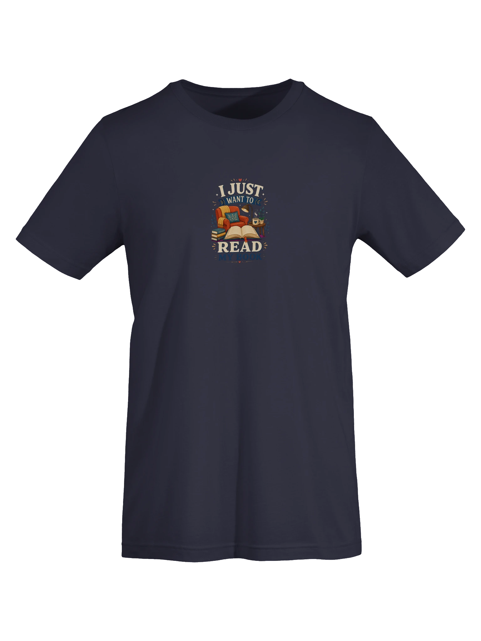 I Just Want To Read My Book shown on a Navy Tee by LOLsies