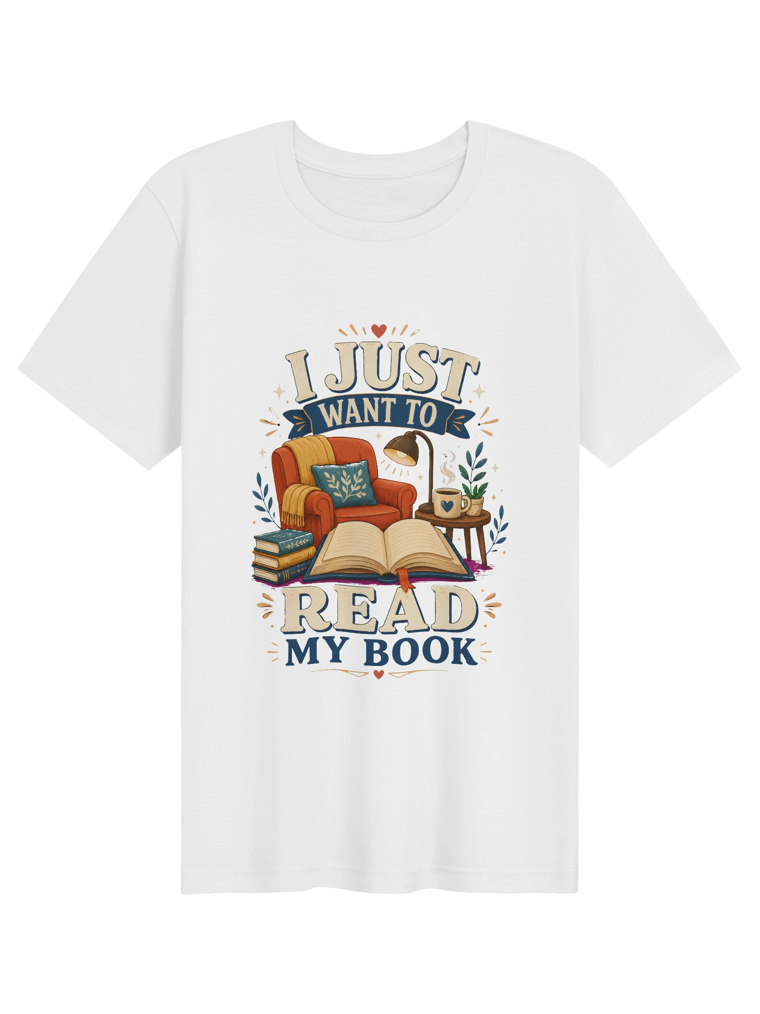 I Just Want To Read My Book shown on a White Tee by LOLsies