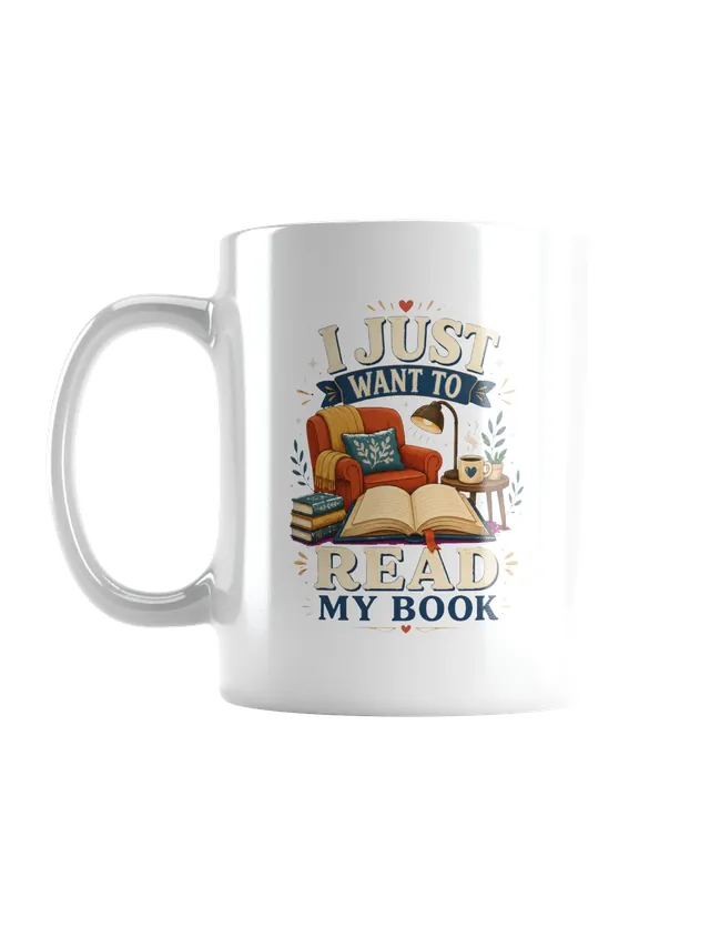 I Just Want To Read My Book tee in navy with an armchair, an open book, and a reading lamp, by LOLsies