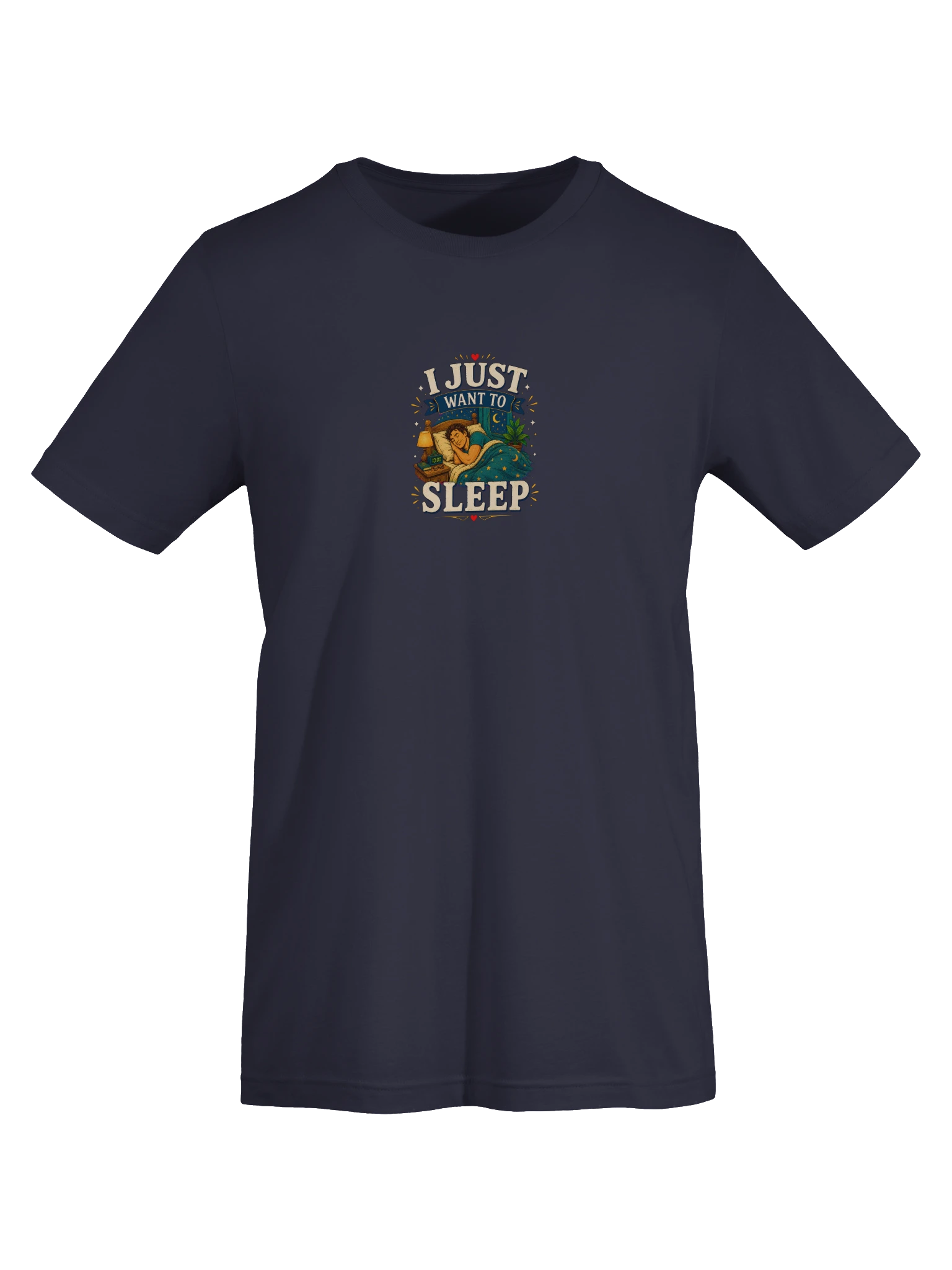I Just Want To Sleep shown on a Navy Tee by LOLsies