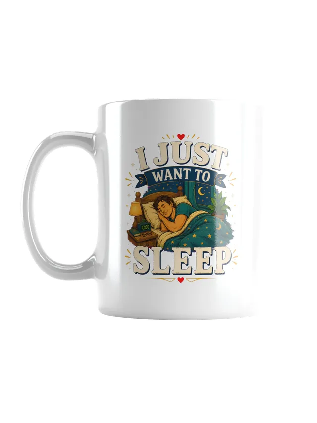 I Just Want To Sleep tee in navy with a sleeper under a starry quilt beside a 10:00 alarm clock, by LOLsies