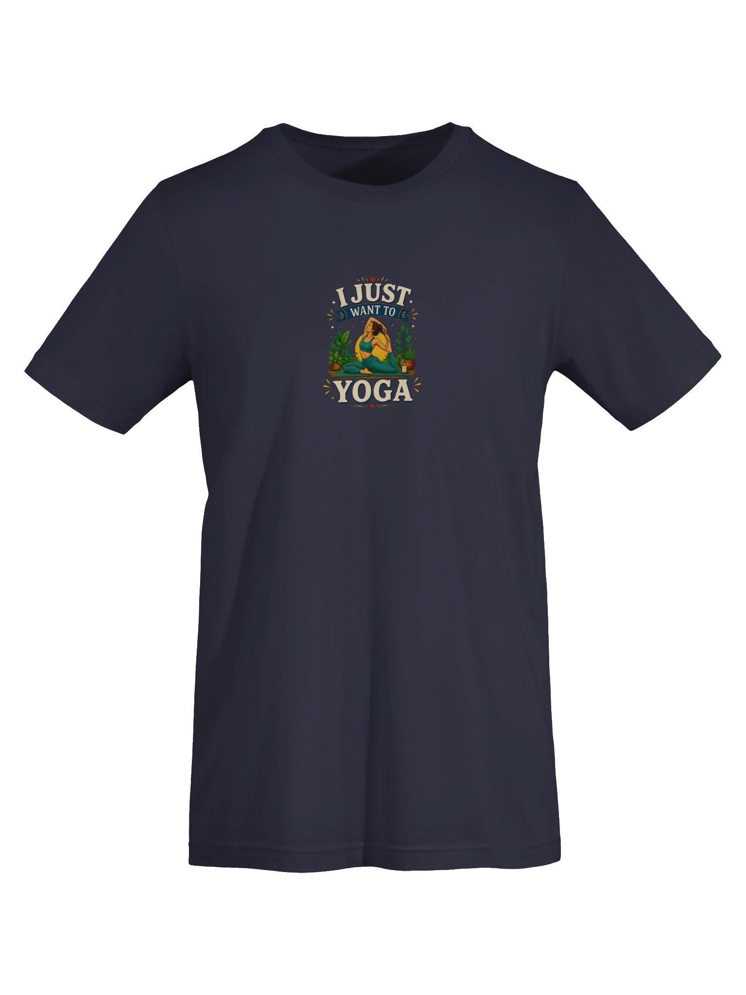 I Just Want To Yoga shown on a Navy Tee by LOLsies