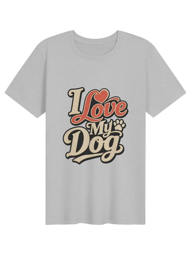 I Love My Dog t-shirt in black with retro script lettering, a red heart, and a paw print, by LOLsies