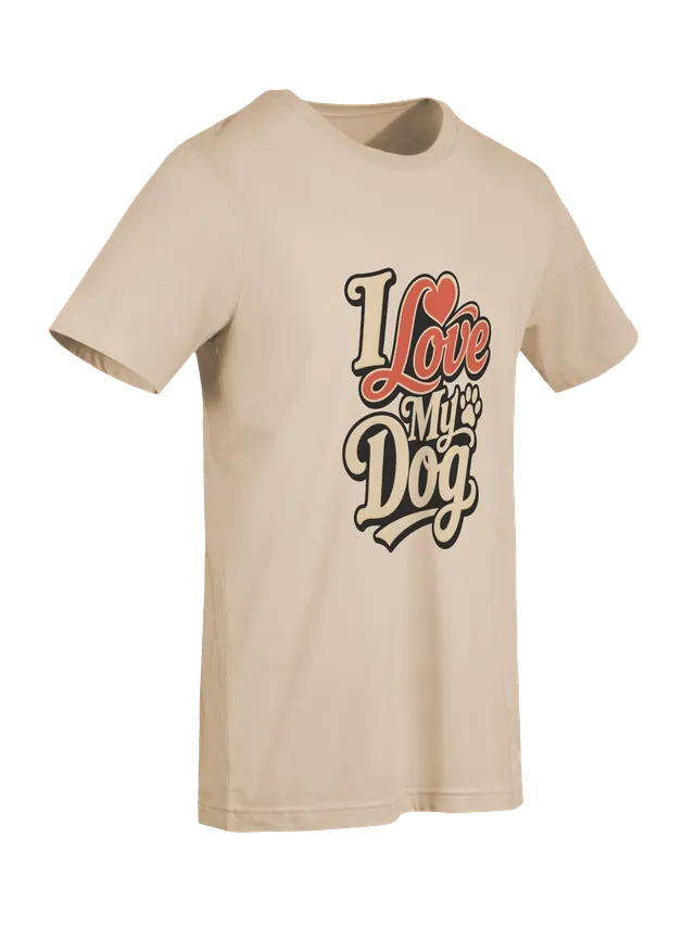 I Love My Dog t-shirt in black with retro script lettering, a red heart, and a paw print, by LOLsies