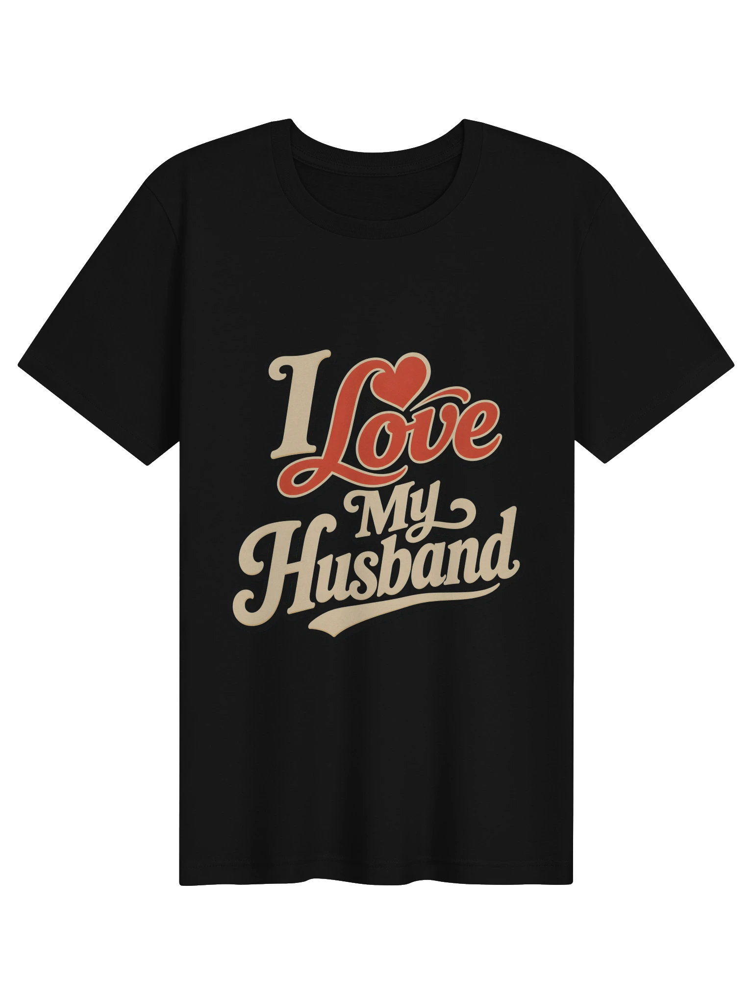 I Love My Husband shown on a Black Tee by LOLsies