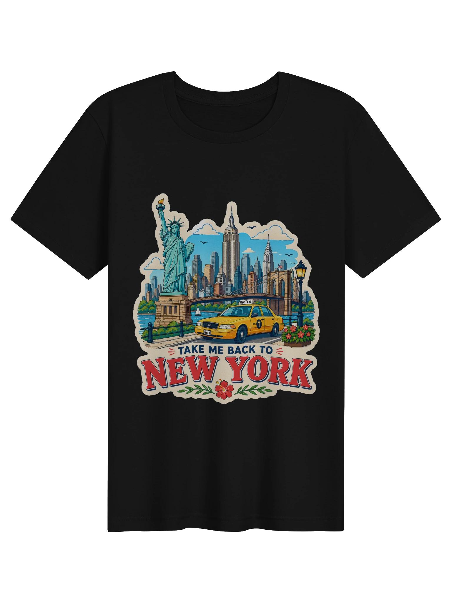 Take Me Back To New York shown on a Black Tee by LOLsies